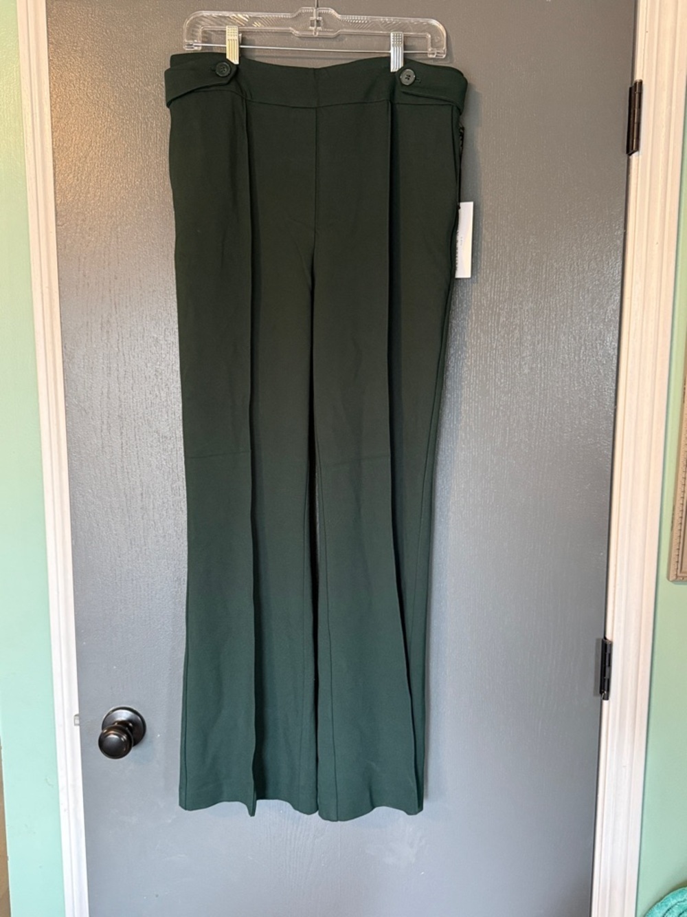 High-Rise Dark Green Wide-Leg Dress Office Wear Pants